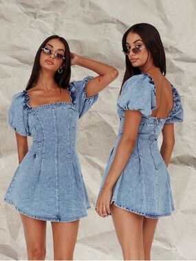 NWOT! Women’s One and Only Denim Puff Sleeve Mini Dress - Size XS